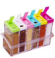 Spice Jars Dispenser Masala Rack Easy Flow Storage Crystal Seasoning Box Multicolour Set Of 6